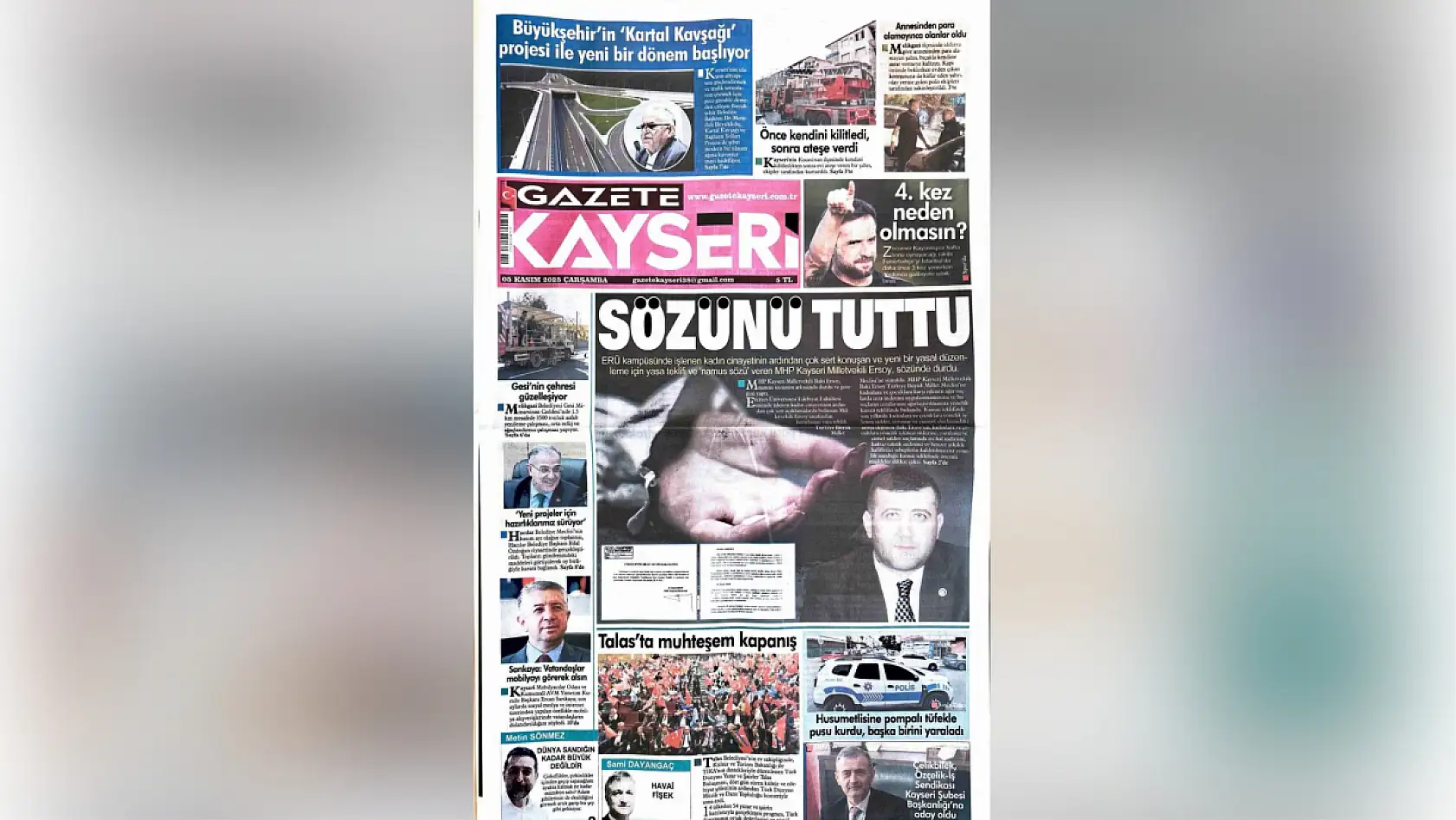 Kayseri'de gazeteler 5 Kasım'a hangi manşetlerle çıktı?