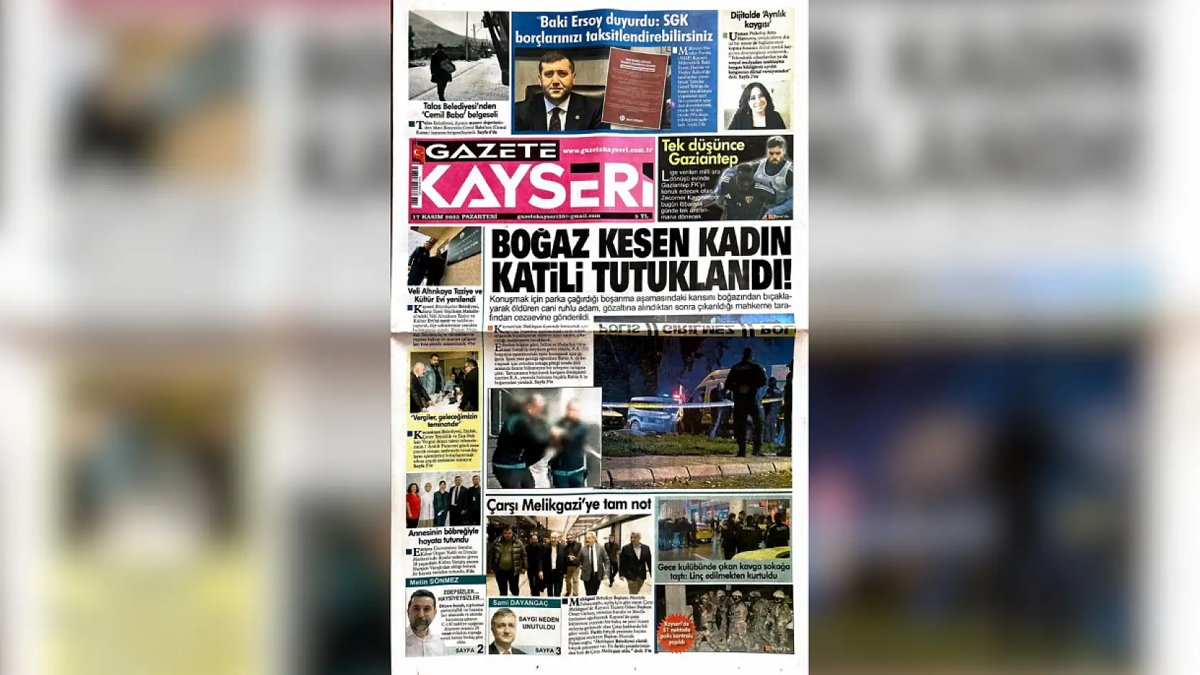 Kayseri'de yerel gazeteler 17 Kasım Pazartesi sabahına hangi manşetlerle çıktı?