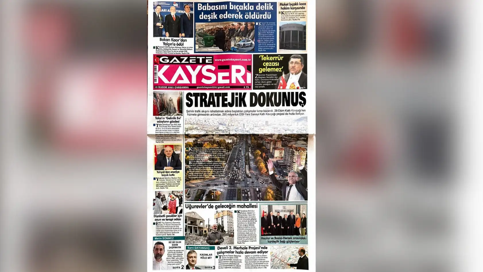 Kayseri gazeteleri 19 Kasım Çarşamba sabahına hangi manşetler çıktı?