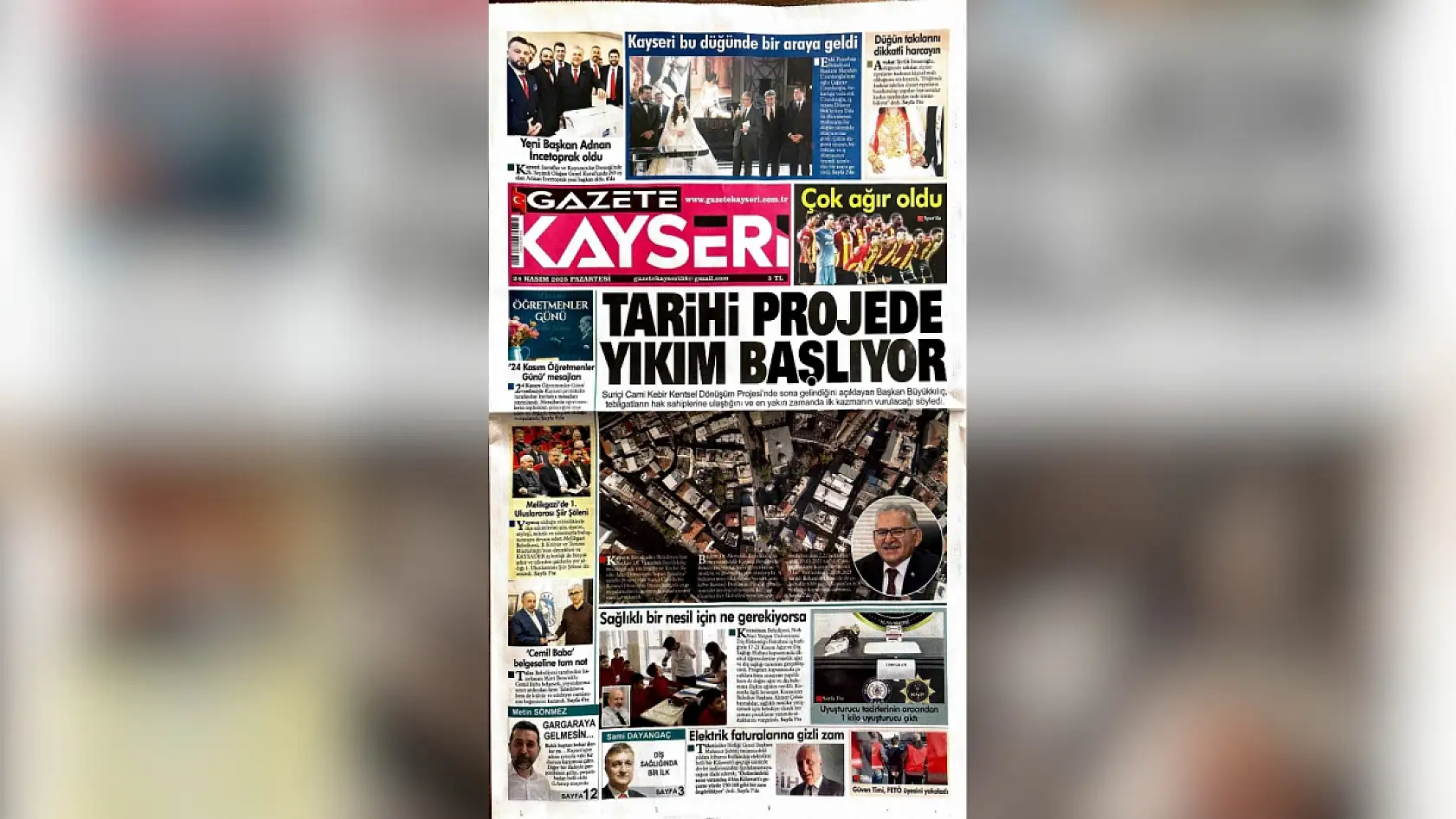Kayseri'de 24 Kasım Pazartesi sabahına yerel gazeteler hangi manşetlerle çıktı?