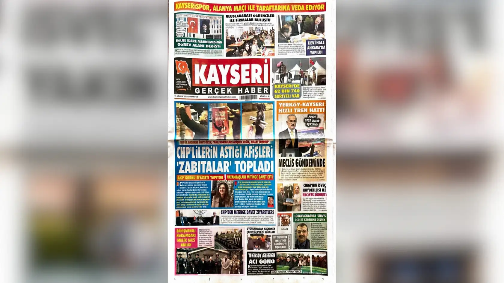 Kayseri yerel gazeteleri 13 Aralık sabahına hangi manşetlerle çıktı?