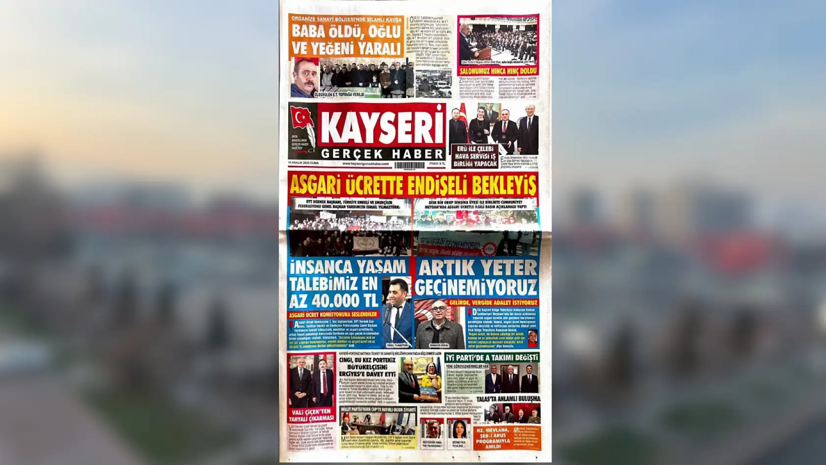 Kayseri yerel gazeteleri 19 Aralık sabahına hangi manşetlerle çıktı?