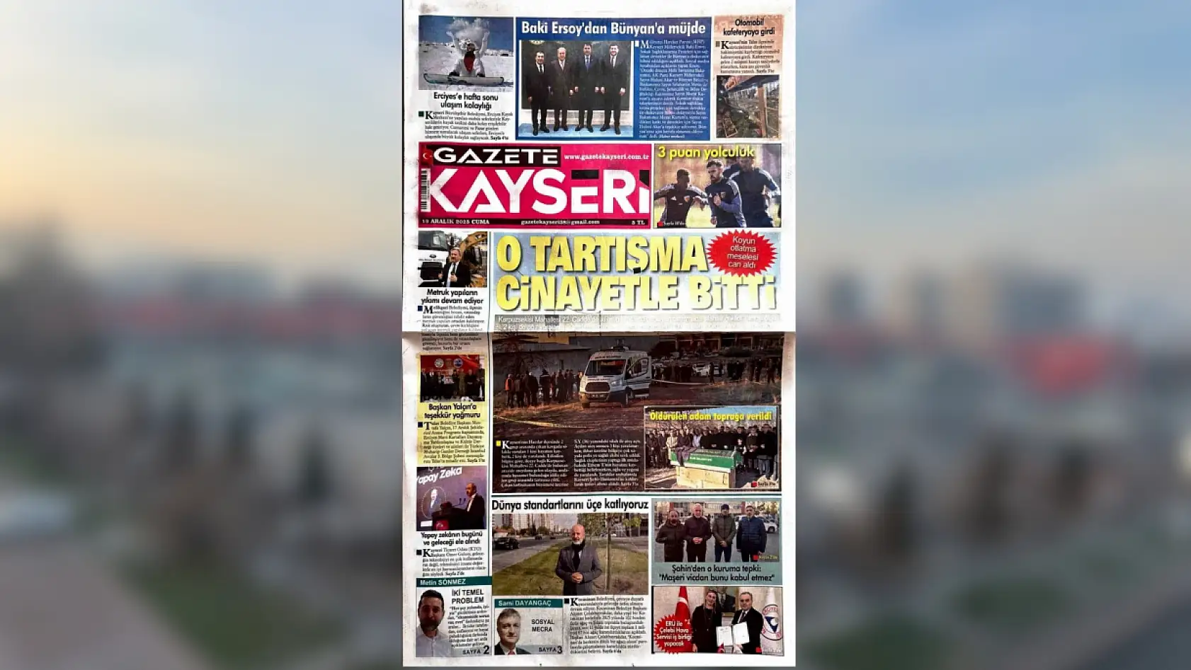 Kayseri yerel gazeteleri 19 Aralık sabahına hangi manşetlerle çıktı?