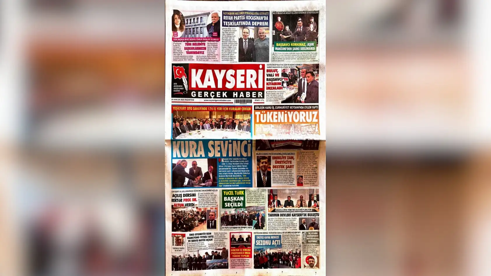Kayseri yerel gazeteleri 22 Aralık Pazartesi gününe hangi manşetlerle çıktı?