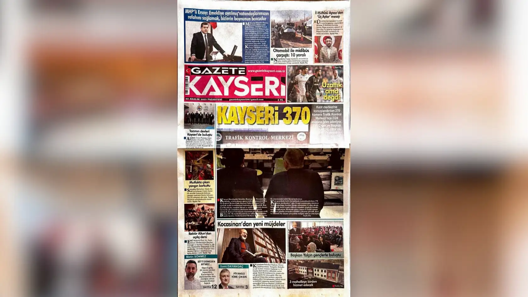 Kayseri yerel gazeteleri 22 Aralık Pazartesi gününe hangi manşetlerle çıktı?