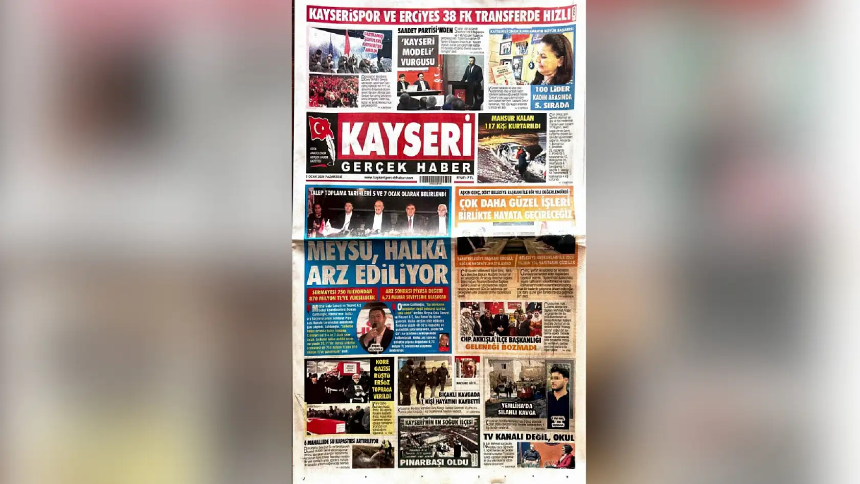 Kayseri yerel gazeteleri 5 Ocak sabahına hangi manşetlerle çıktı?