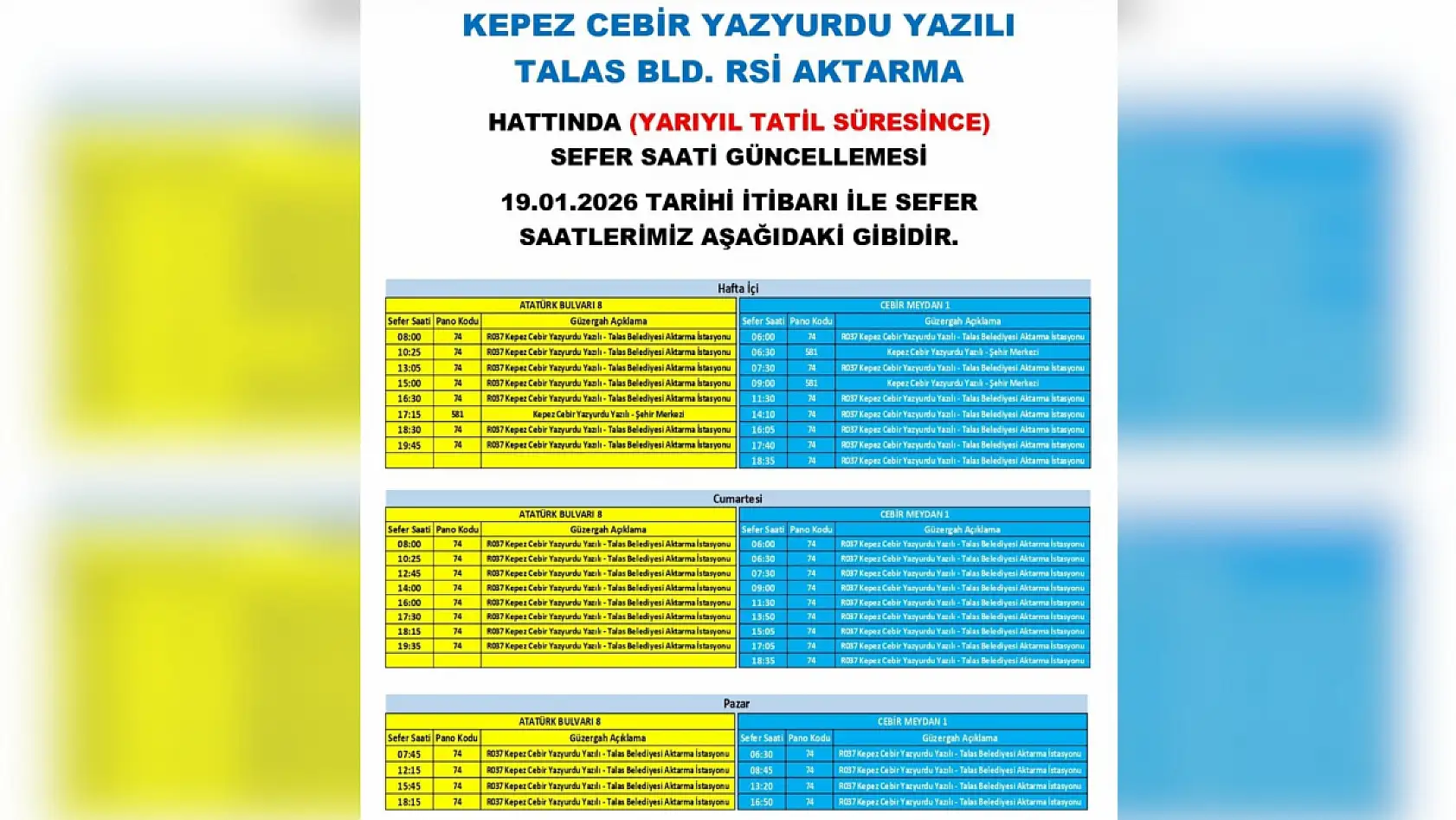 Kayseri'de 17 Ocak Cumartesi itibariyle geçerli yeni düzenleme: Hangi otobüslerin güzergahları değişti?