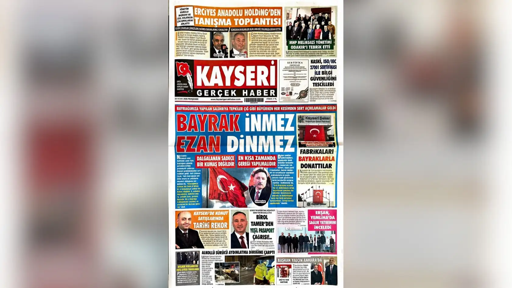 Kayseri yerel gazeteleri 22 Ocak Perşembe gününe hangi manşetlerle çıktı?