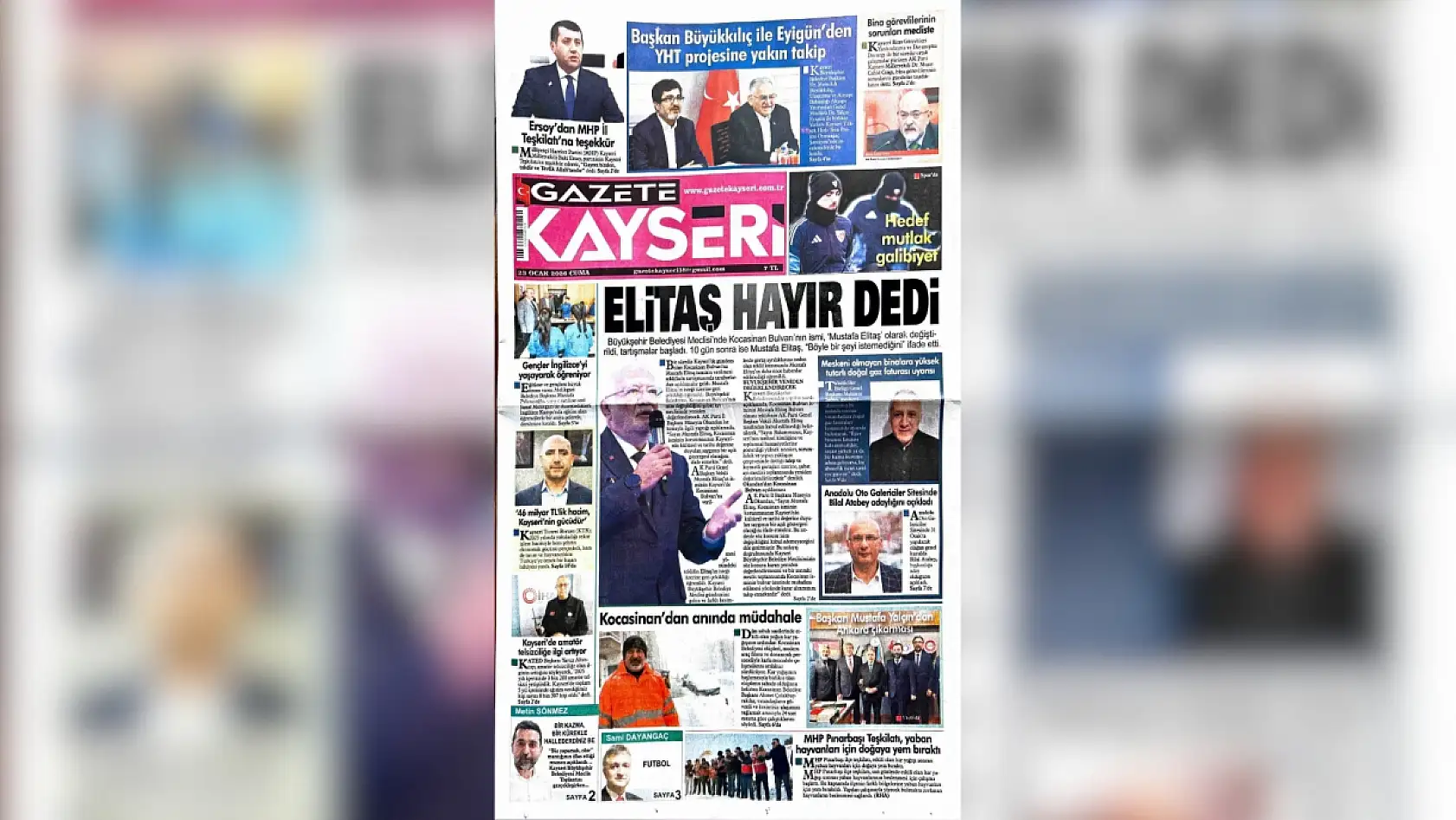 Kayseri yerel gazeteleri 23 Ocak Cuma sabahına hangi manşetle çıktı?