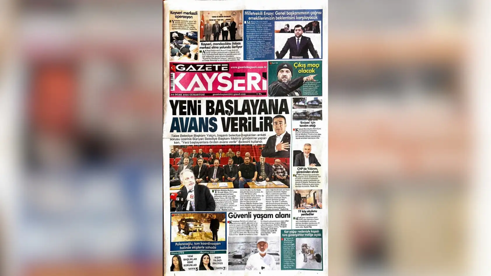 Talas, Kayseri yerel gazetelerinin manşetini belirledi (24 Ocak 2026)