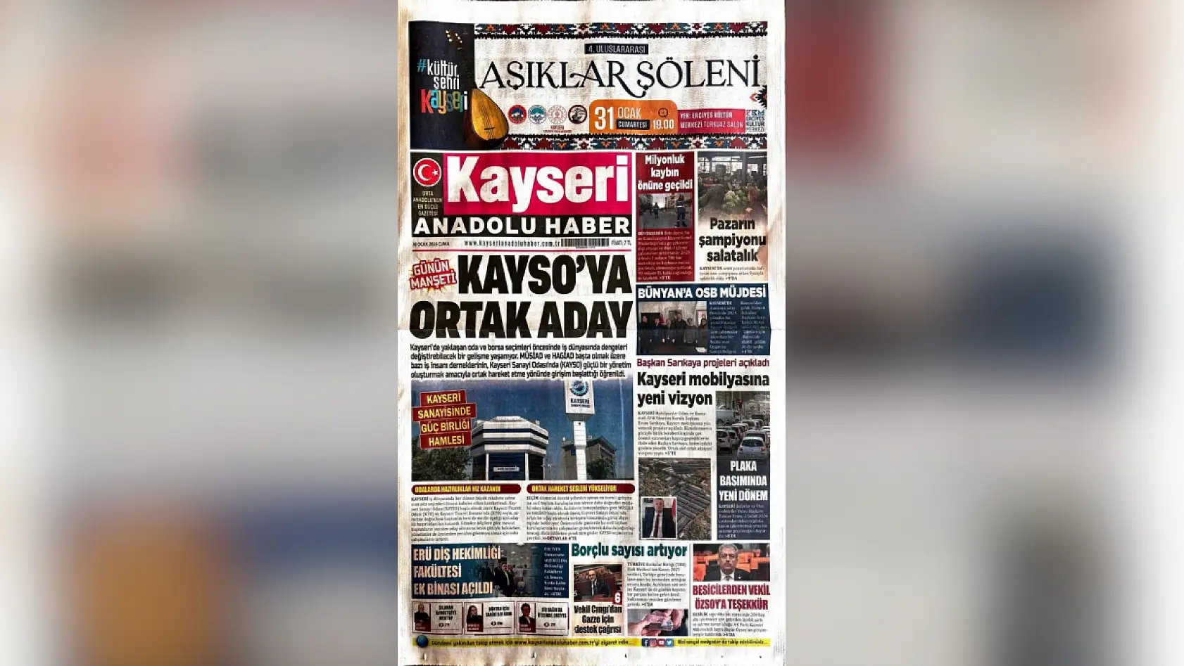Kayseri yerel gazeteleri bugün hangi manşetlerle öne çıktı? (30 Ocak 2026 Cuma)