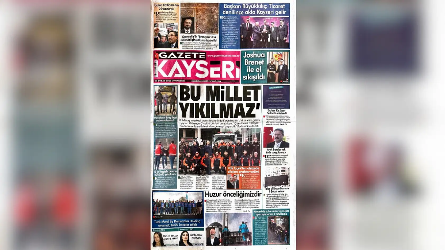 Kayseri yerel gazeteleri 7 Şubat sabahına hangi manşetlerle çıktı?