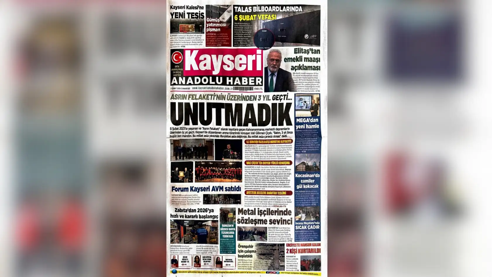 Kayseri yerel gazeteleri 7 Şubat sabahına hangi manşetlerle çıktı?