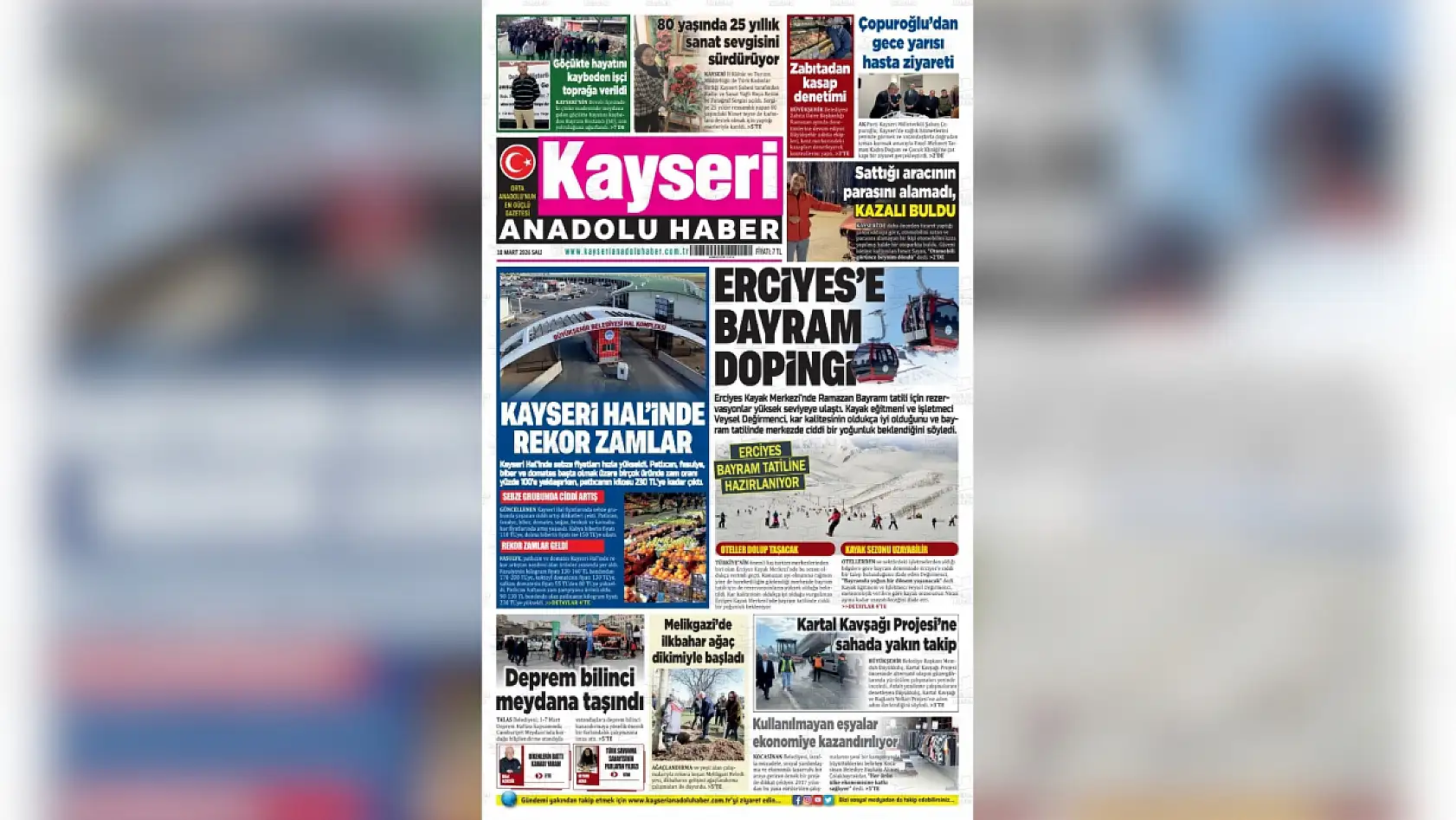 Kayseri yerel gazeteleri 10 Mart Salı günü sabahına hangi manşetlerle çıktı?