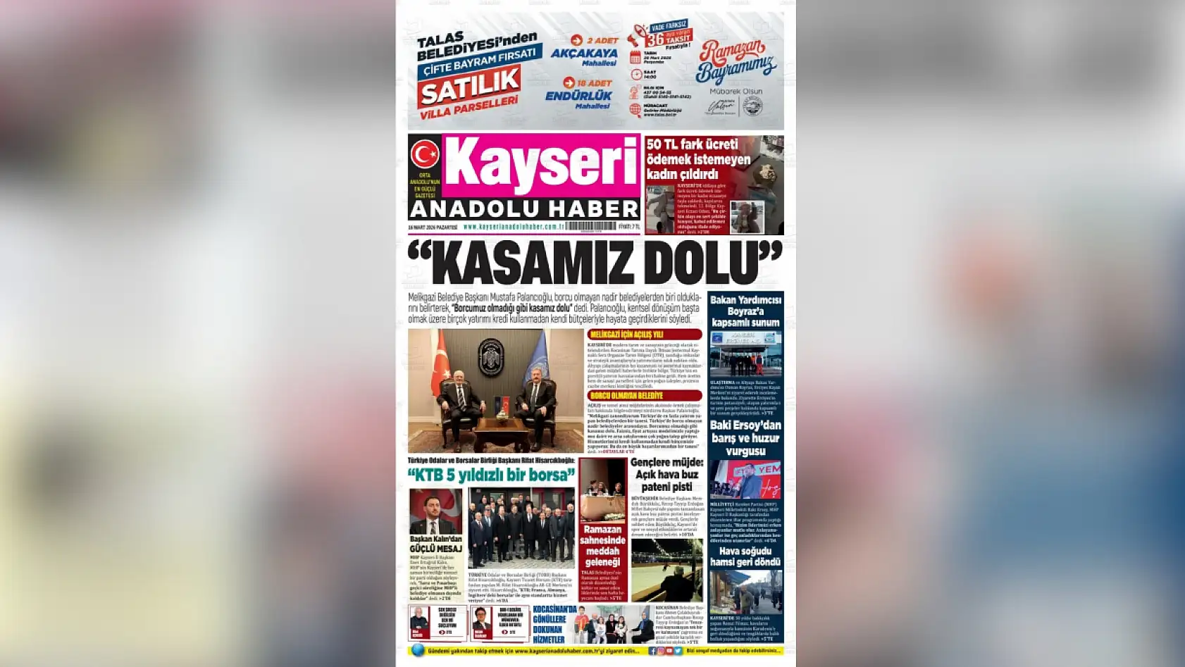 Kayseri yerel gazeteleri 16 Mart Pazartesi sabahına hangi manşetlerle çıktı?
