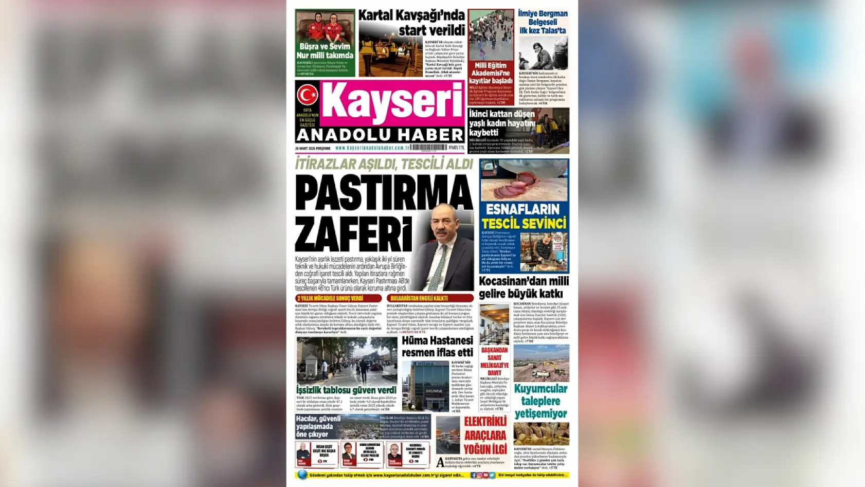 Kayseri yerel gazeteleri 26 Mart Perşembe sabahına hangi manşetlerle çıktı?