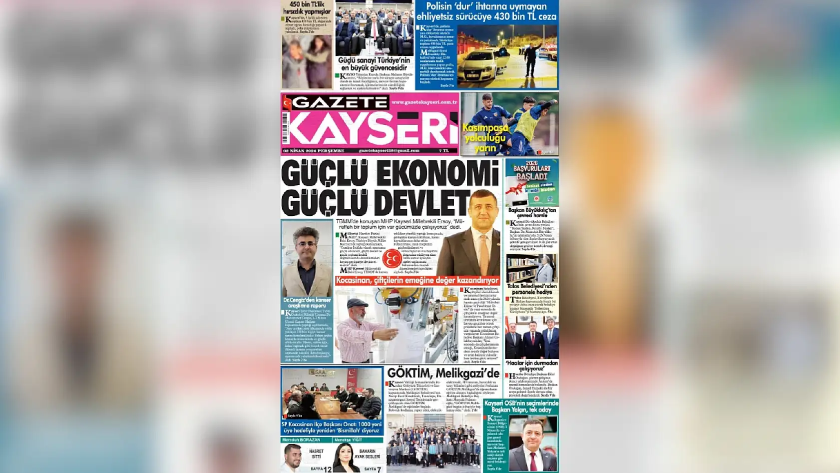 Kayseri yerel gazeteleri bugün hangi manşetlerle öne çıktı? ( 2 Nisan 2026)