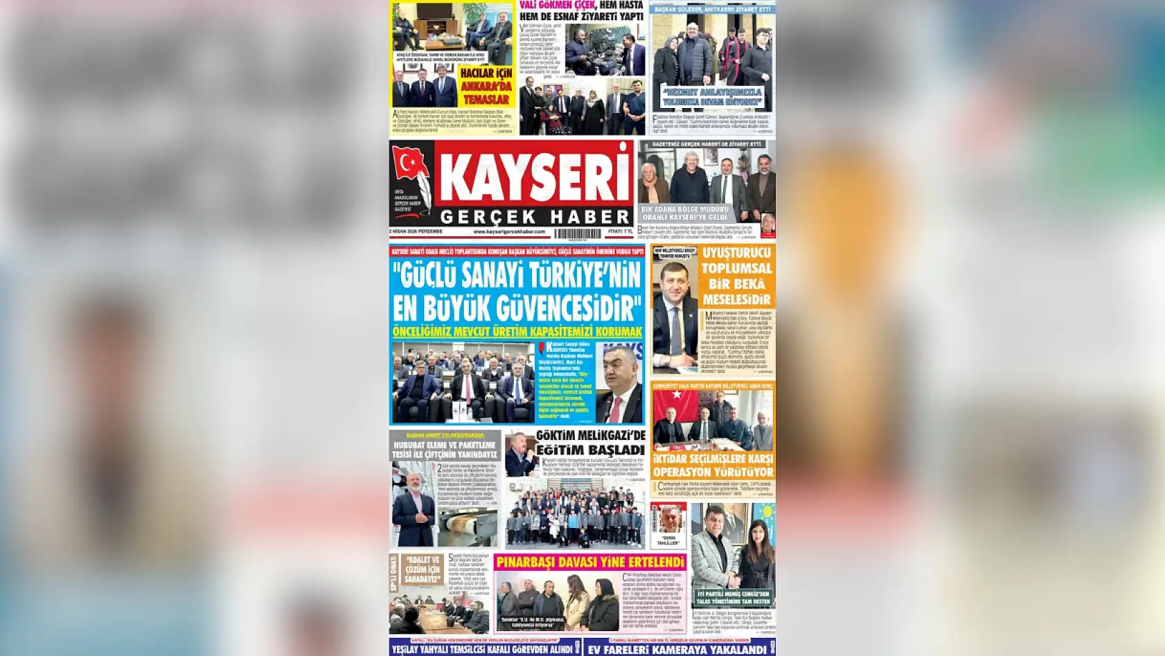 Kayseri yerel gazeteleri bugün hangi manşetlerle öne çıktı? ( 2 Nisan 2026)