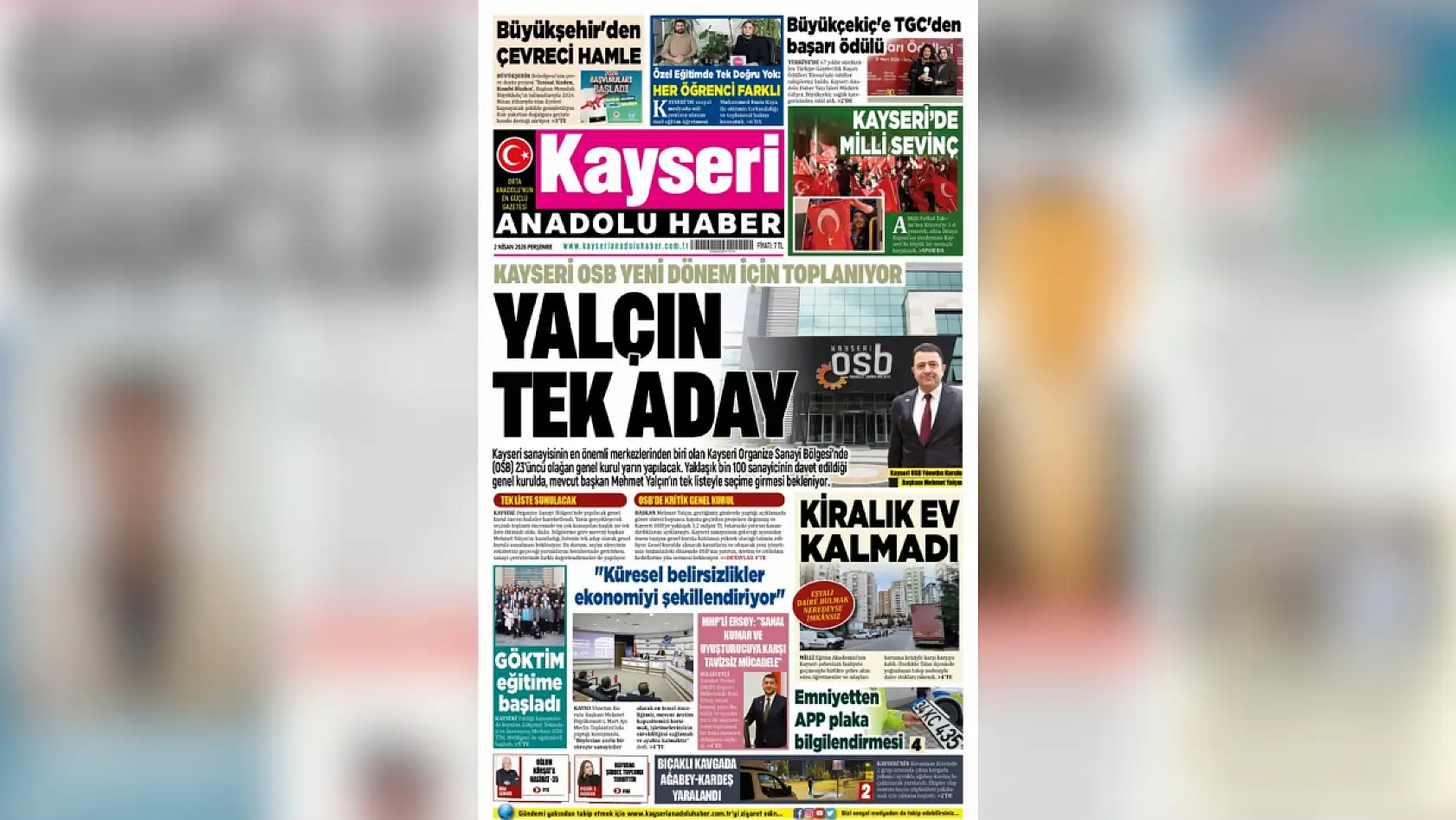 Kayseri yerel gazeteleri bugün hangi manşetlerle öne çıktı? ( 2 Nisan 2026)