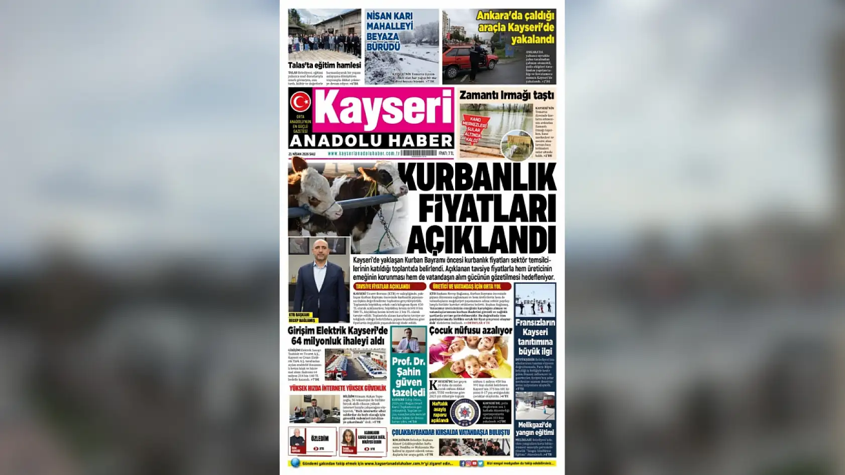 Kayseri yerel gazeteleri 21 Nisan Salı gününü hangi manşetlerle karşıladı?