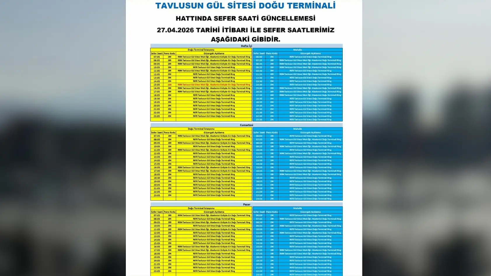 Kayseri'de yeni düzenleme: Hangi otobüslerin sefer saatleri ve güzergahları değişti? (25 Nisan2026 )