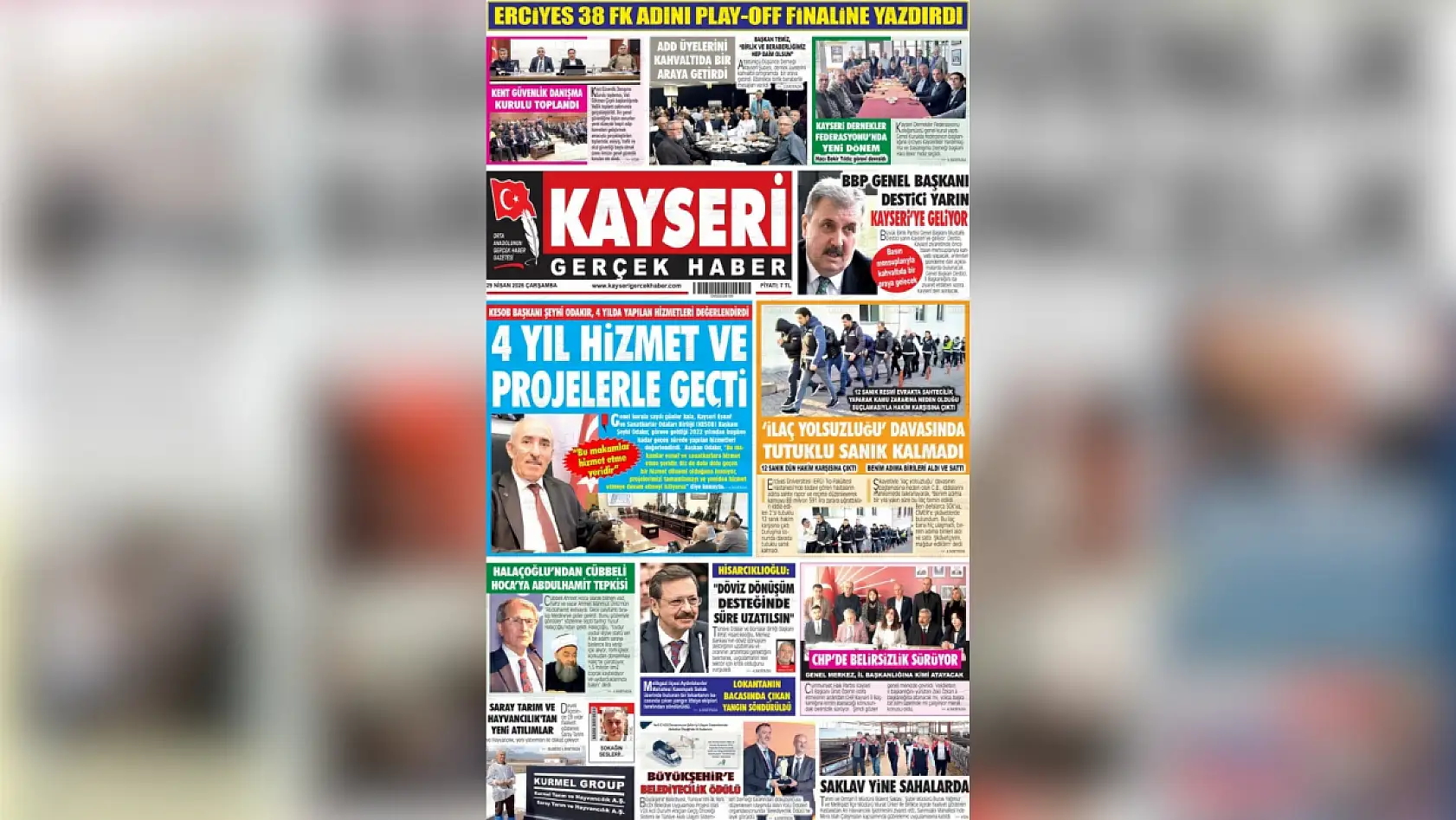 Kayseri yerel gazeteleri 29 Nisan Çarşamba sabahına hangi manşetlerle çıktı?