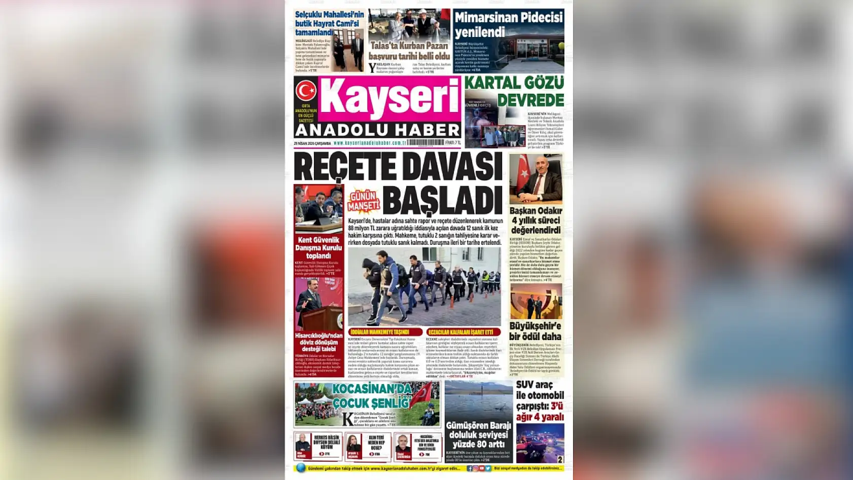 Kayseri yerel gazeteleri 29 Nisan Çarşamba sabahına hangi manşetlerle çıktı?
