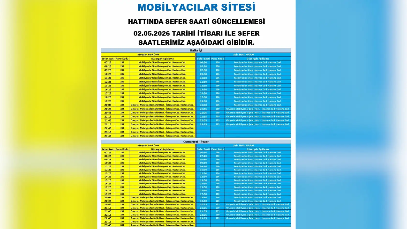 Kayseri'de 2 Mayıs Cumartesi günü itibariyle çok sayıda otobüs güzergahı ve sefer saatinde değişikliğe gidildi!
