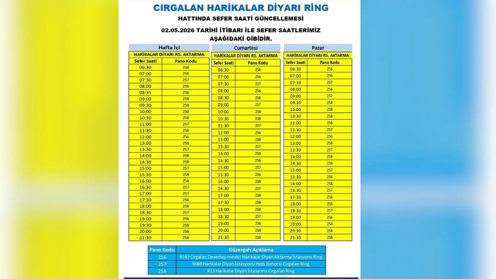 Kayseri'de 2 Mayıs Cumartesi günü itibariyle çok sayıda otobüs güzergahı ve sefer saatinde değişikliğe gidildi!