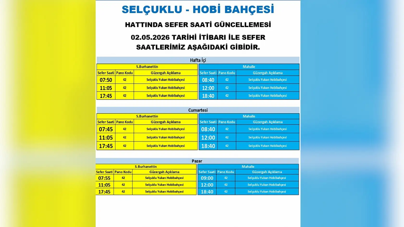 Kayseri'de 2 Mayıs Cumartesi günü itibariyle çok sayıda otobüs güzergahı ve sefer saatinde değişikliğe gidildi!