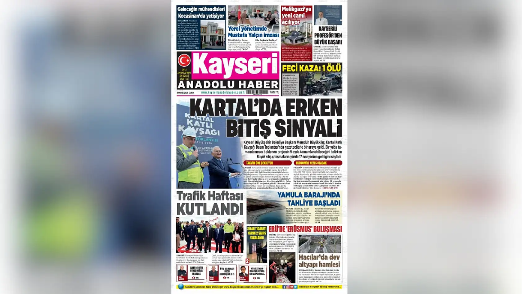 Kayseri'de yerel gazeteler 8 Mayıs Cuma sabahına hangi manşetlerle çıktı?