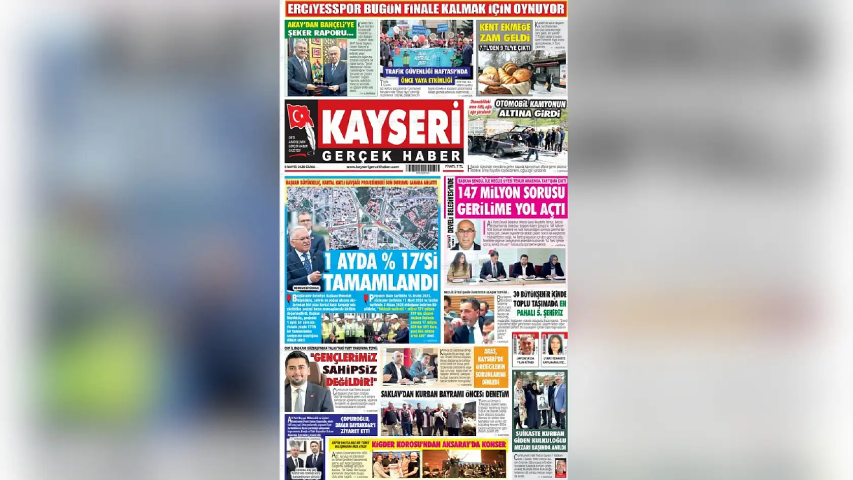 Kayseri'de yerel gazeteler 8 Mayıs Cuma sabahına hangi manşetlerle çıktı?
