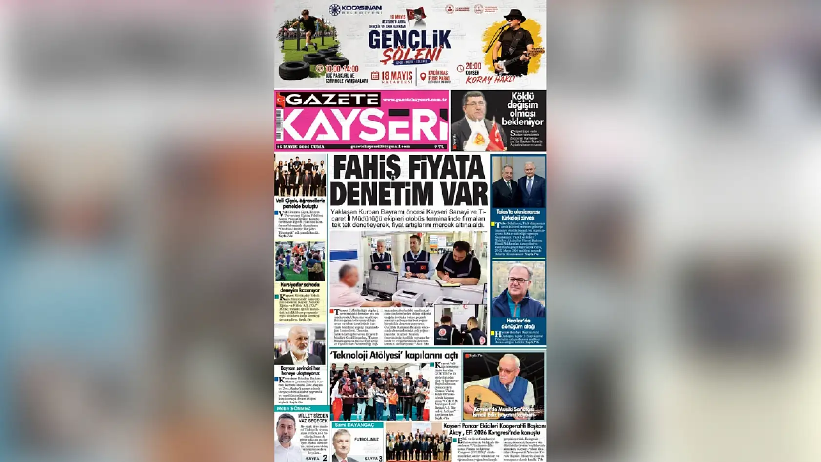 Kayseri yerel gazeteleri 15 Mayıs sabahına hangi manşetlerle çıktı?