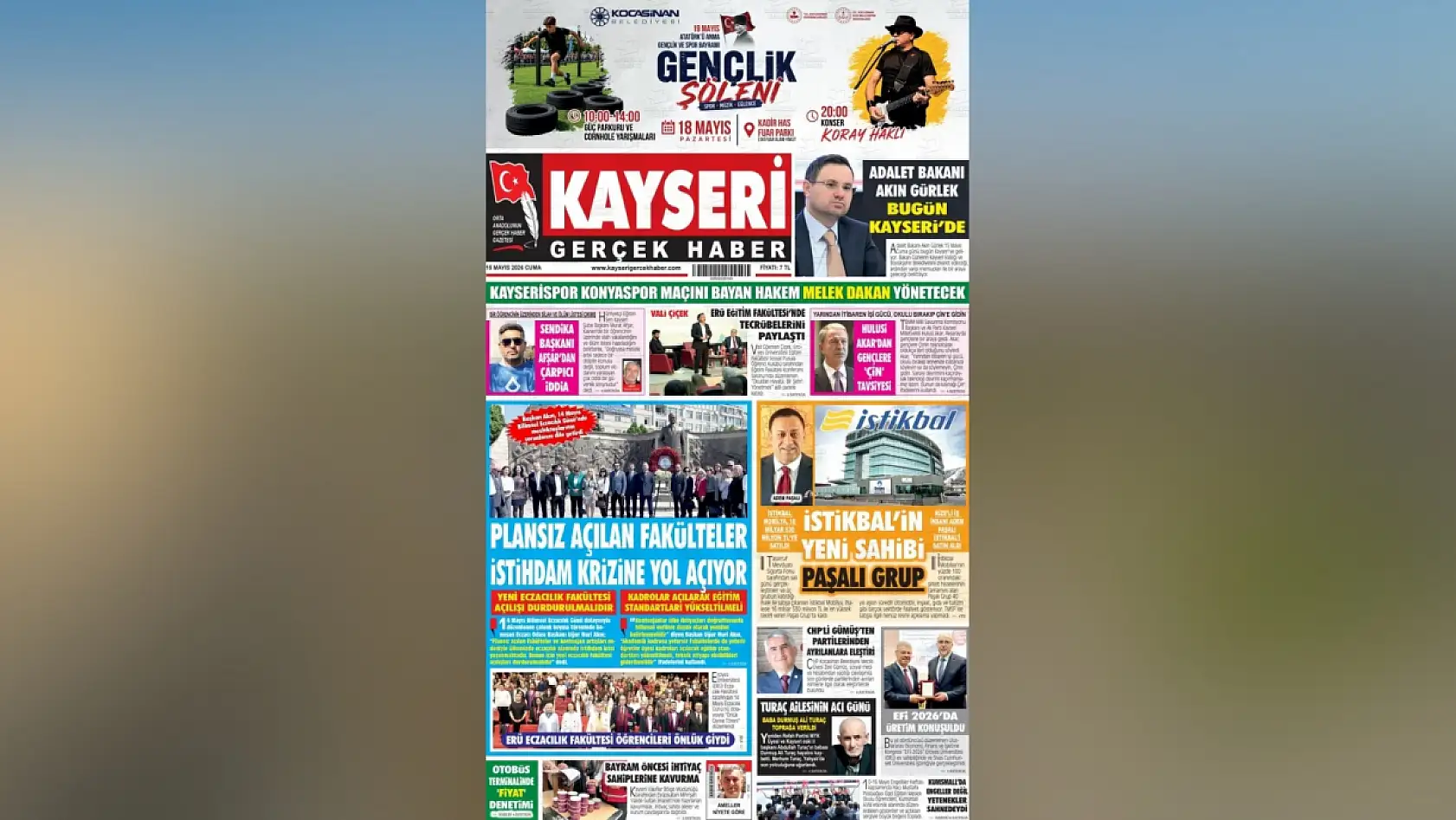 Kayseri yerel gazeteleri 15 Mayıs sabahına hangi manşetlerle çıktı?