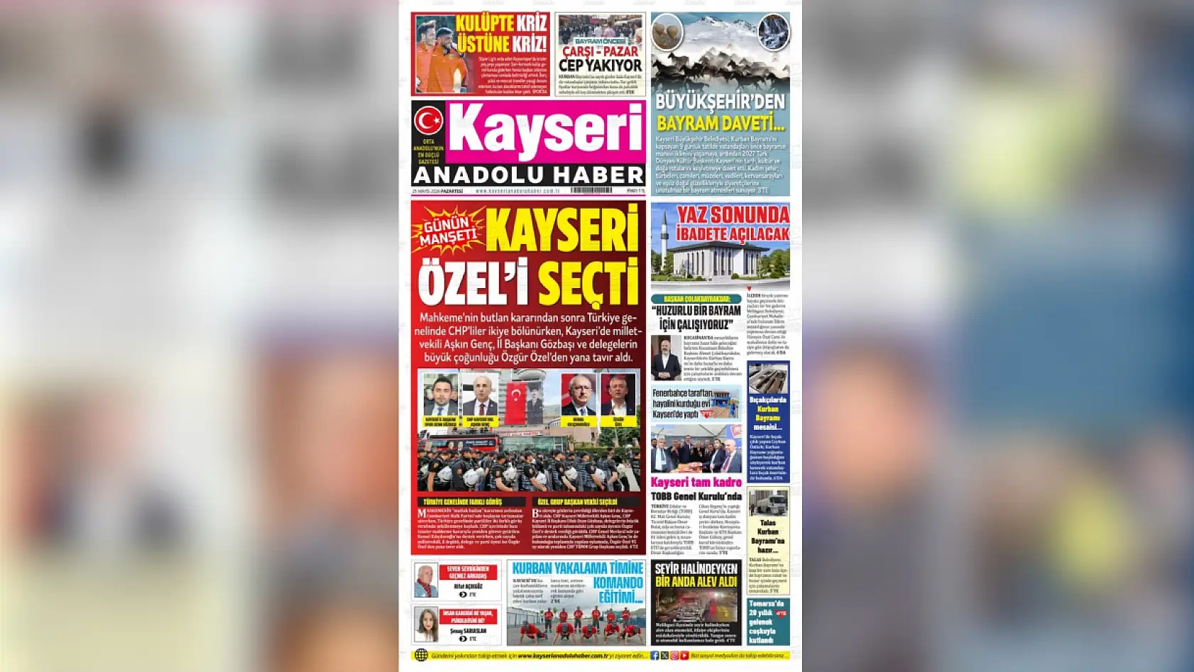 Kayseri yerel gazeteleri 25 Mayıs'a hangi manşetlerle çıktı?