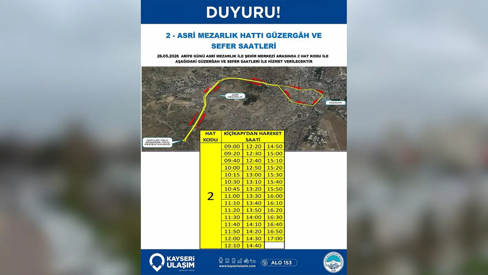 Kayseri'de mezarlıklar için ücretsiz seferler başlıyor: İşte güzergah ve saatleri!