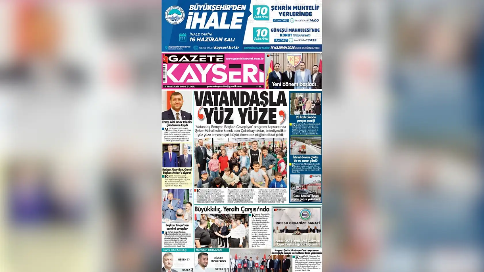 Kayseri yerel gazeteleri 12 Haziran'a hangi manşetlerle çıktı?
