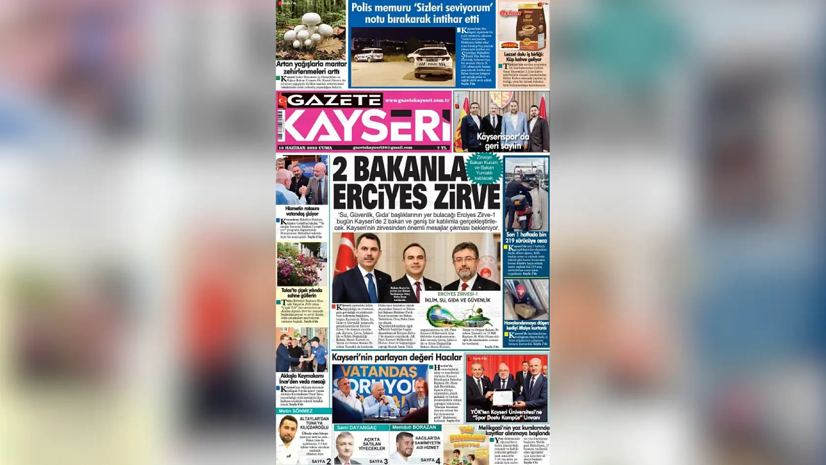 Kayseri yerel gazeteleri 19 Haziran sabahına hangi manşetlerle çıktı?