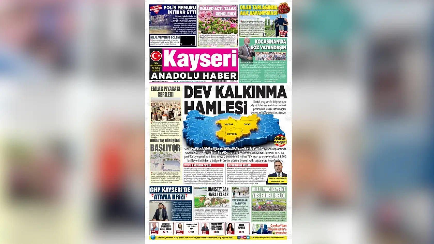 Kayseri yerel gazeteleri 19 Haziran sabahına hangi manşetlerle çıktı?