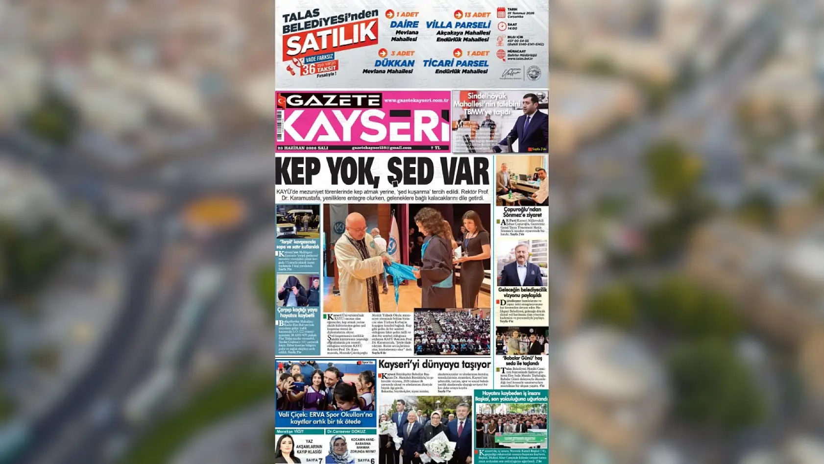 Kayseri gazeteleri 23 Haziran Salı sabahına hangi manşetlerle çıktı?