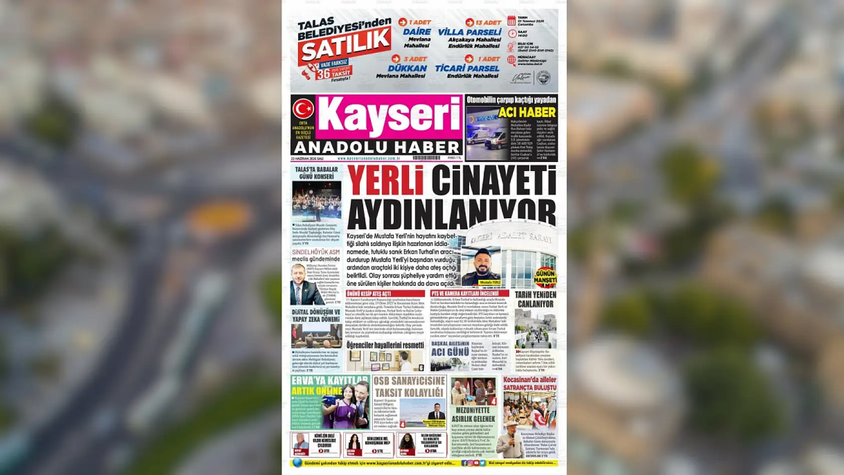 Kayseri gazeteleri 23 Haziran Salı sabahına hangi manşetlerle çıktı?