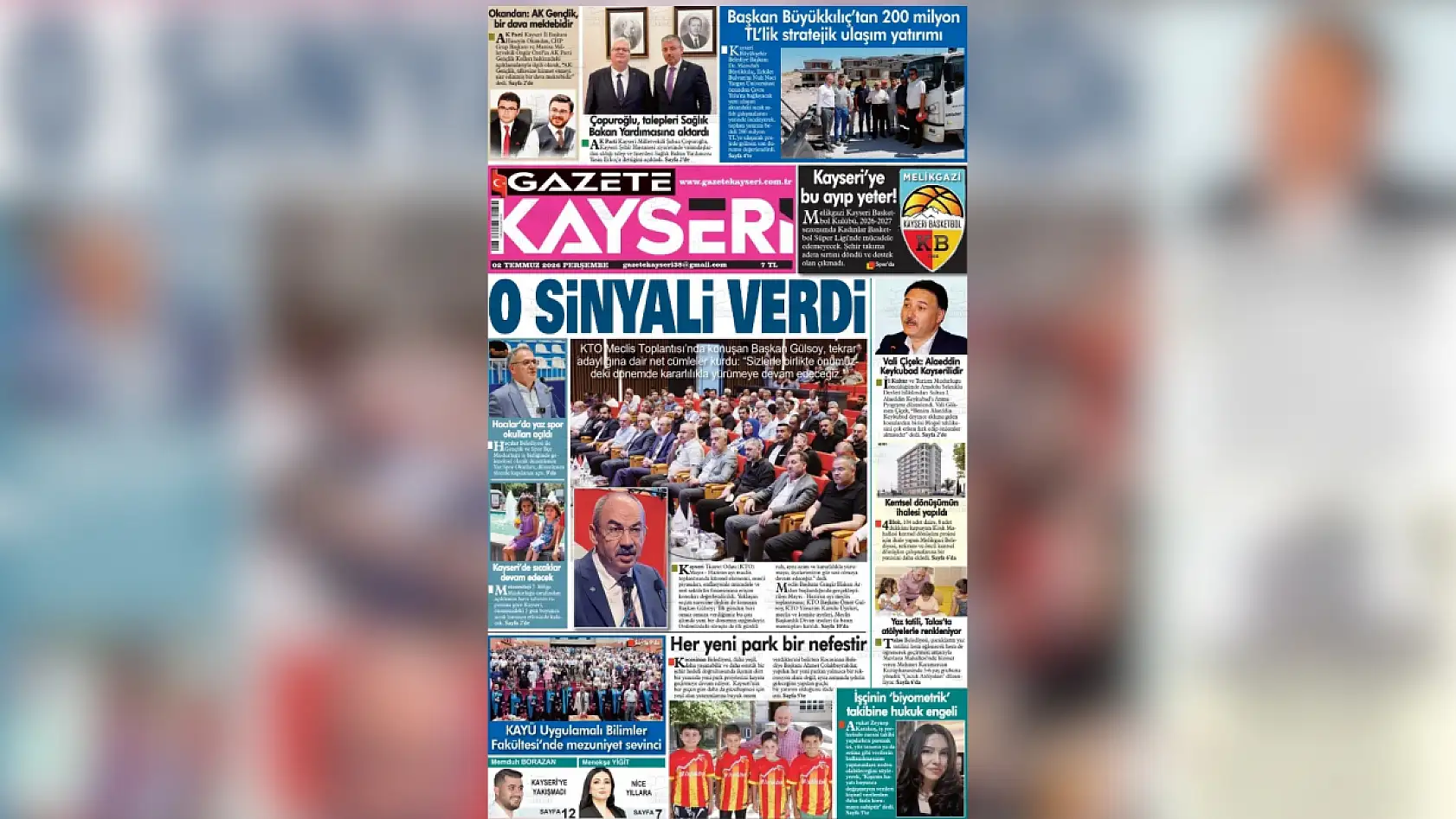 Kayseri yerel gazeteleri 2 Temmuz sabahına hangi manşetlerle çıktı?