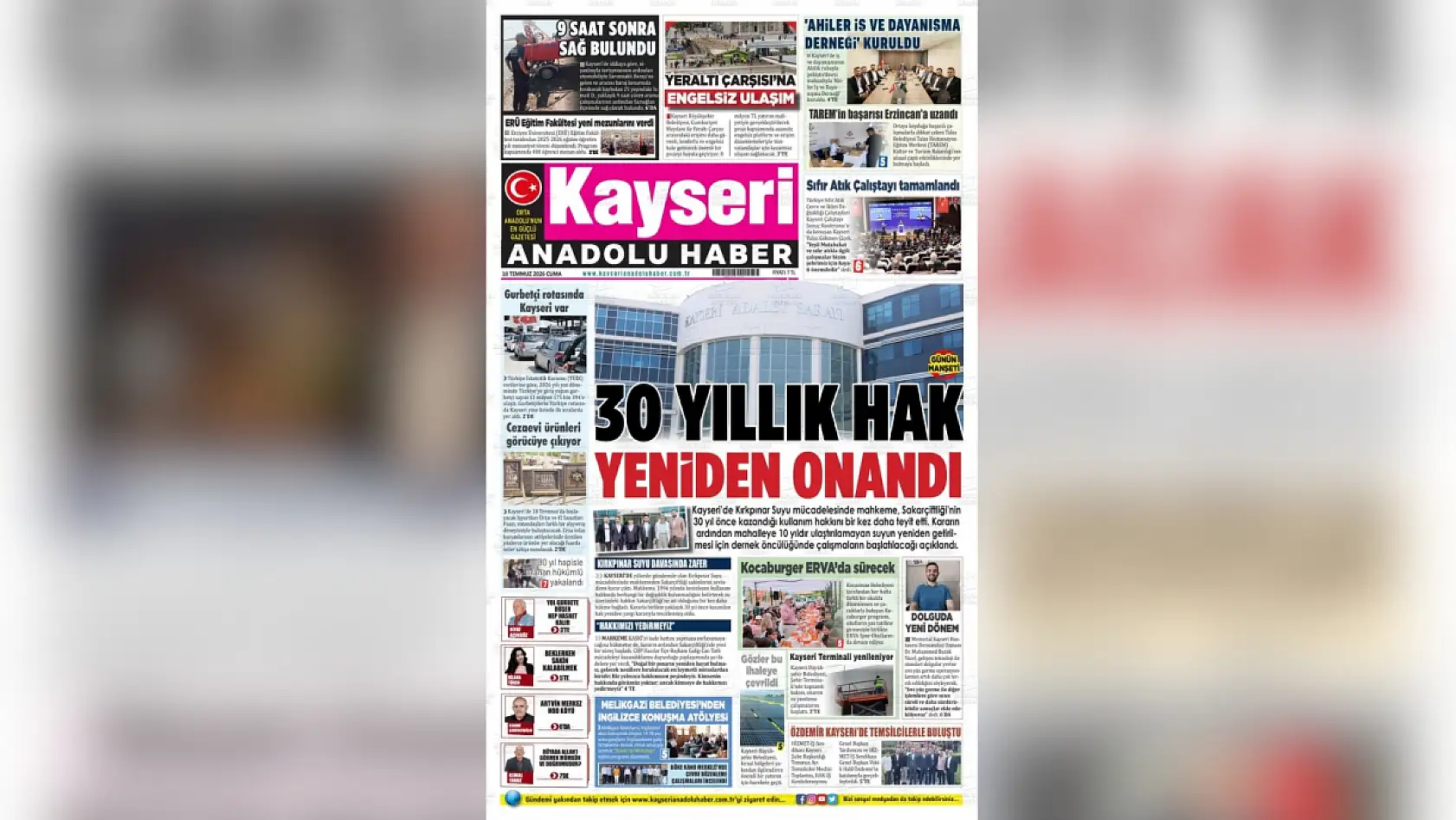 Kayseri'de 10 Temmuz sabahını yerel gazeteler hangi manşetlerle karşıladı?