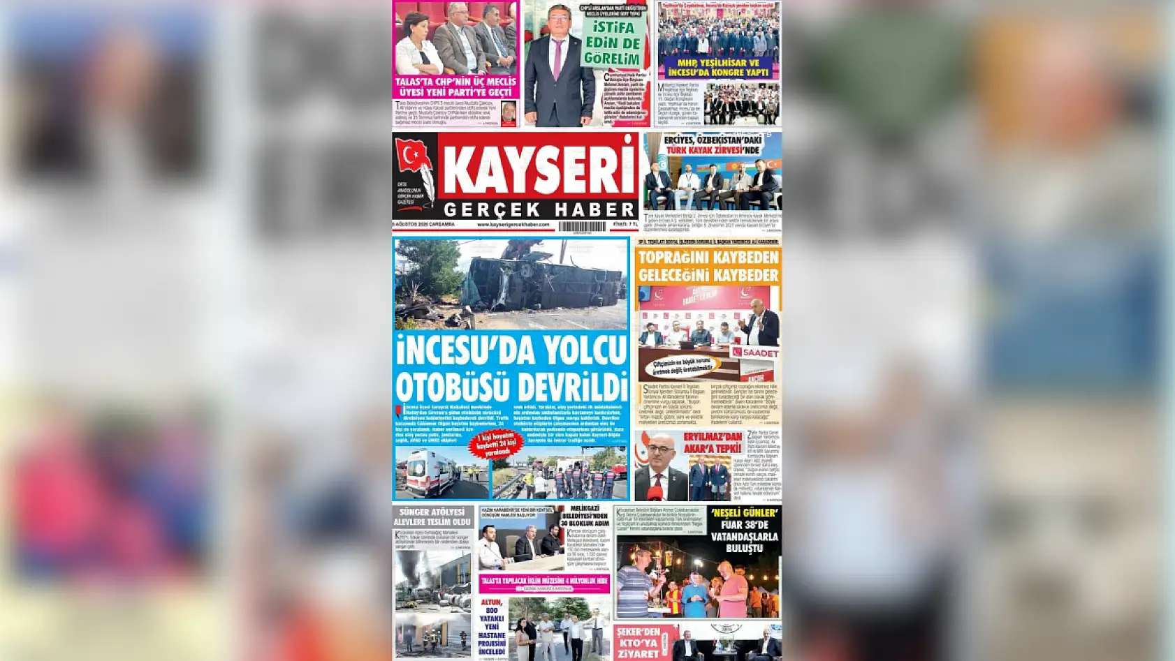 Kayseri yerel gazeteleri 5 Ağustos sabahına hangi manşetlere çıktı?