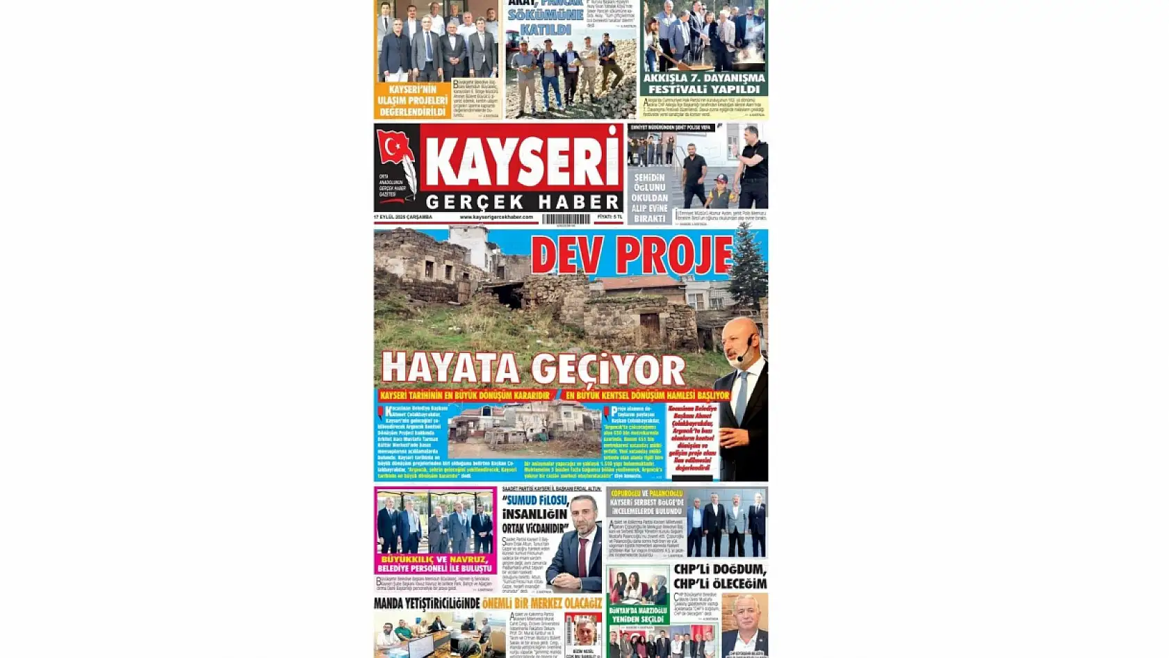 Kayseri Gazetelerinde 17 Eylül Çarşamba gündemi – Aspilsan ve Argıncık...