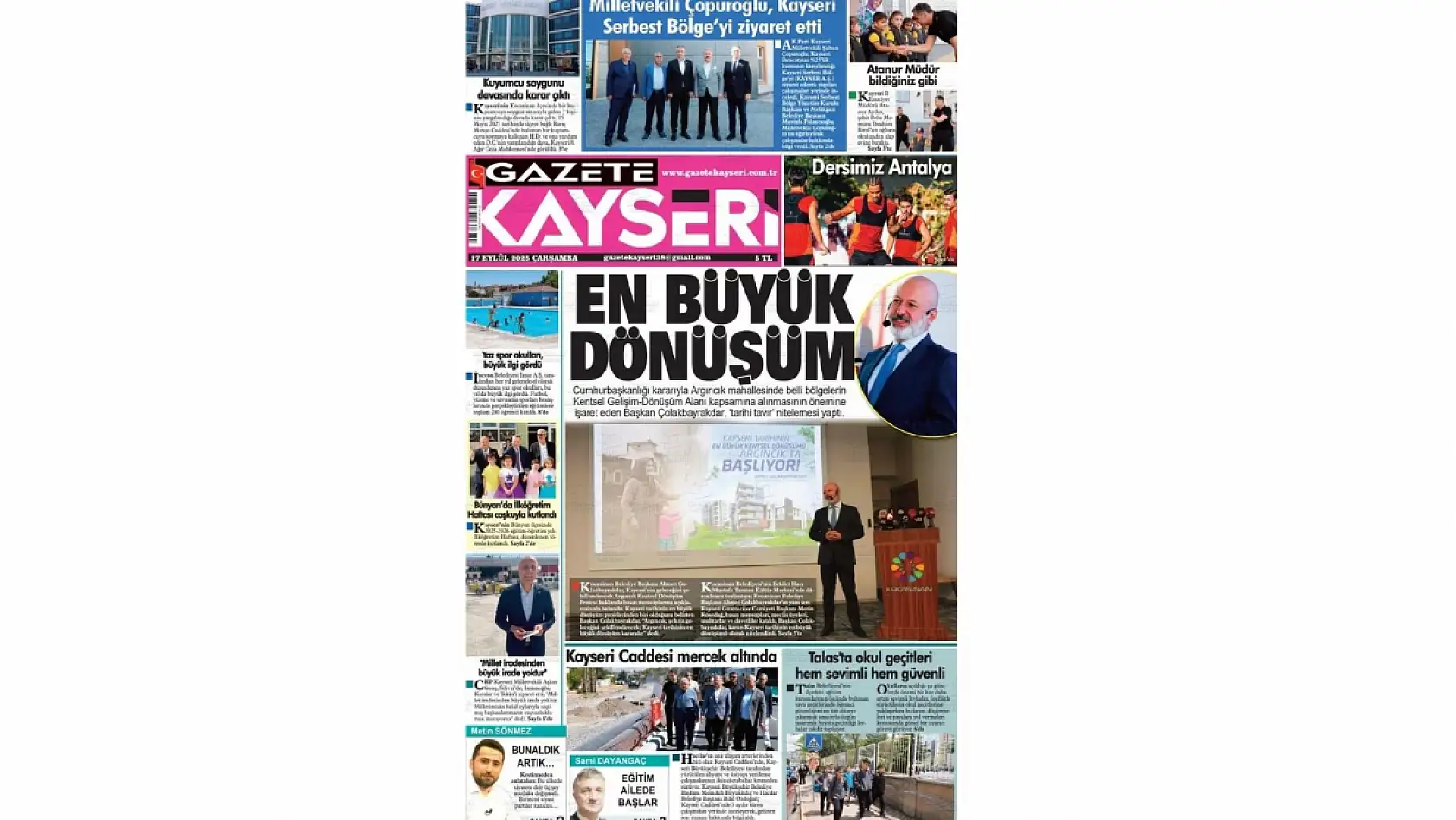 Kayseri Gazetelerinde 17 Eylül Çarşamba gündemi – Aspilsan ve Argıncık...