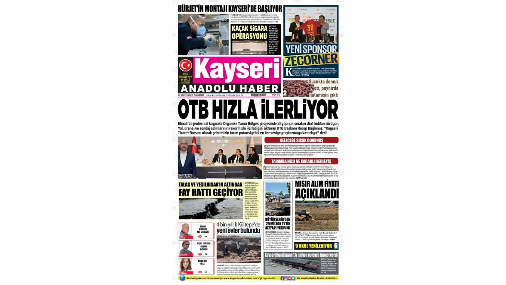 Kayseri gazeteleri 16 Ağustos Cumartesi gündemi – İşte öne çıkan manşetler!