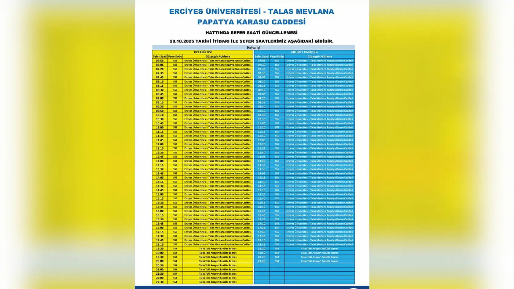 Kayseri'de 12 toplu taşıma güzergahında kritik değişiklik: Sefer saatleri güncellendi!