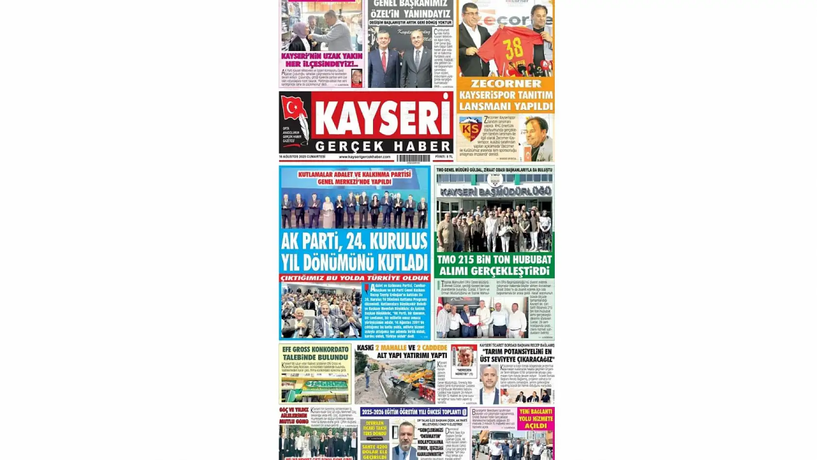 Kayseri gazeteleri 16 Ağustos Cumartesi gündemi – İşte öne çıkan manşetler!