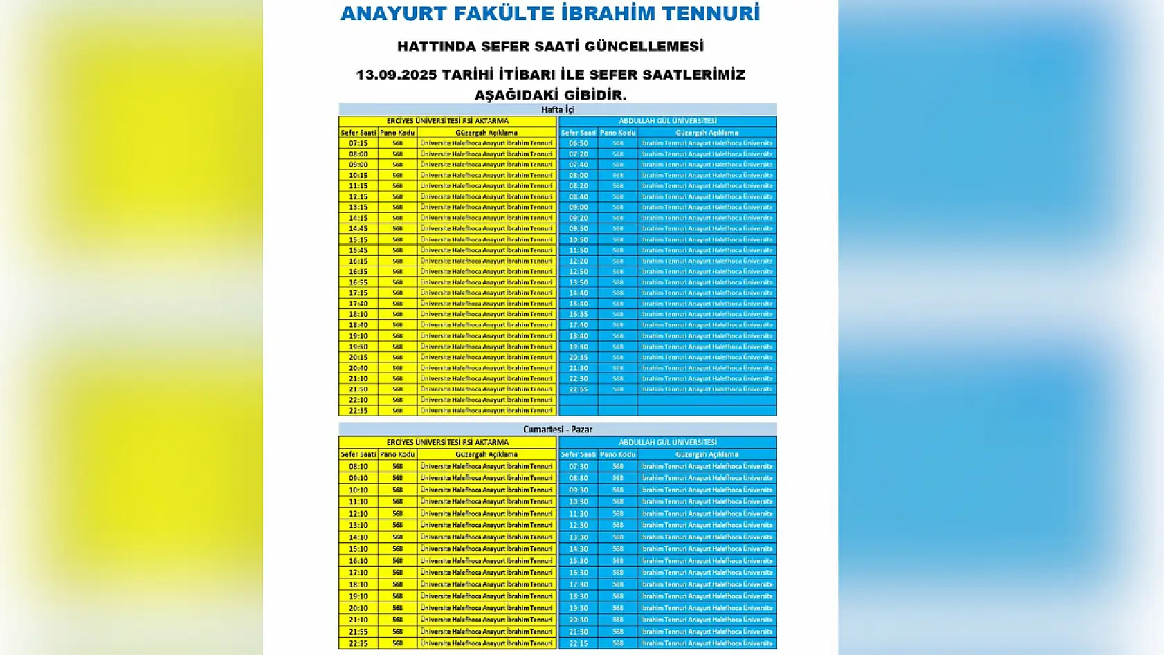 Kayseri'de toplu ulaşım düzenlemesi: Fakülte, Talas, Anayurt, İncesu, Kuruköprü, TOKİ, İbrahim Tennuri....